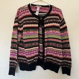 Vintage Y2K Wool/Cotton Blend Colorful Striped Cardigan Large Grandmacore